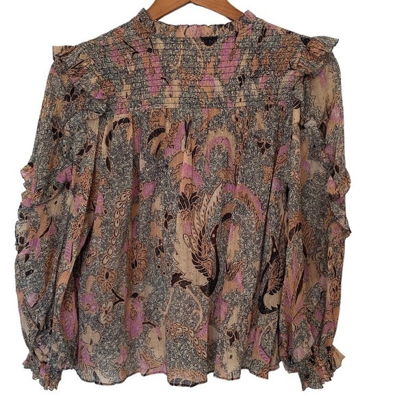 Ulla Johnson Silk-Blend Ruffle Floral Lara Blouse in Ivory, Size 0 - Picture 6 of 14